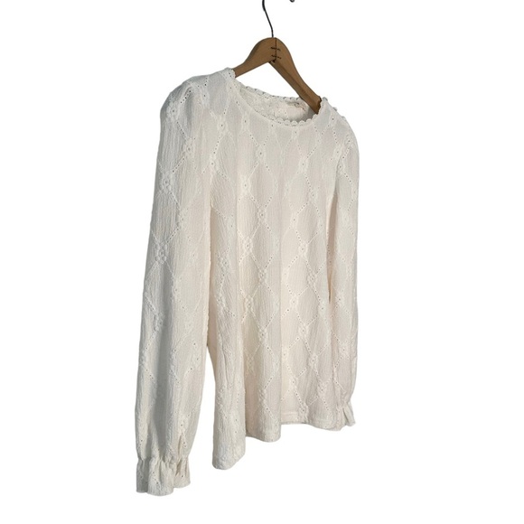 Cerise Blue | Cream Ling Sleeve Lace Top Size Medium - Picture 2 of 7